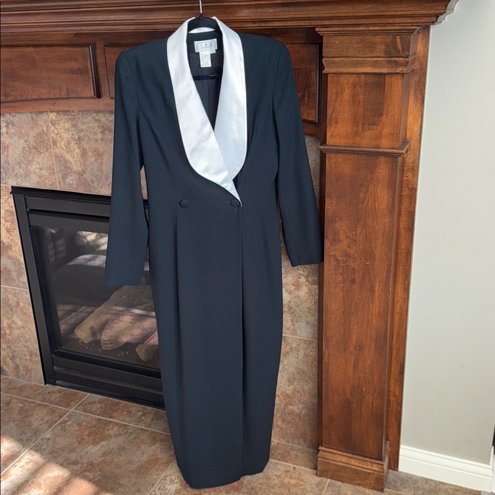 Vintage black white tuxedo style wrap maxi long dress Ann Tjian for Kenar 8